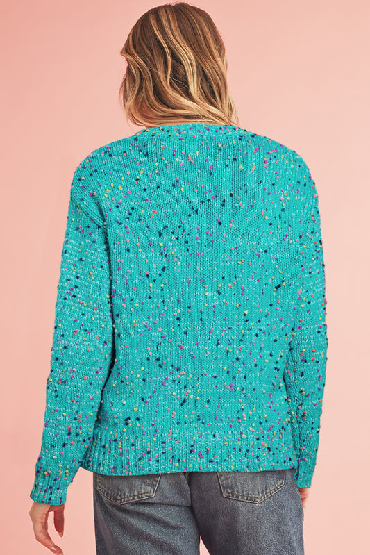 Aruba Blue Confetti Knit Cropped Cardigan