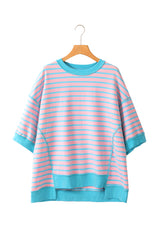 Pink Stripe Colorblock Drop Sleeve Oversized T Shirt