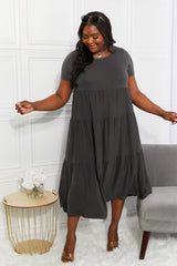 Round Neck Short Sleeve Tiered Dress