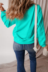 Smoke Green Solid Color Drop Shoulder Terry Sweatshirt