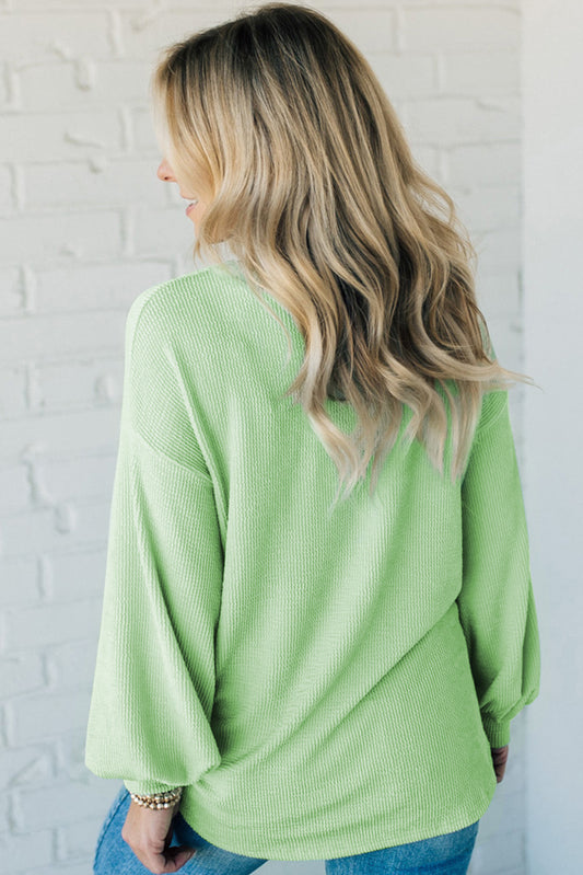 Moonlight Jade Textured Drop Shoulder Crewneck Top