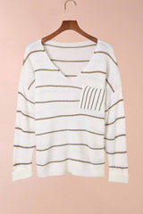 Striped V-Neck Drop Shoulder Sweater