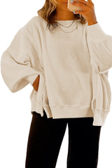 White Solid Color Waffle Drop Shoulder Plus Size Sweatshirt