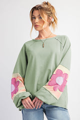 DUNE Flower Patchwork Exposed Seam Raglan Sleeve Top