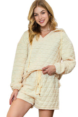 Beige Quilted Hoodie and Drawstring Shorts Set