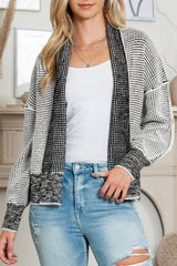 Apricot Gingham Contrast Trim Open Front Cardigan