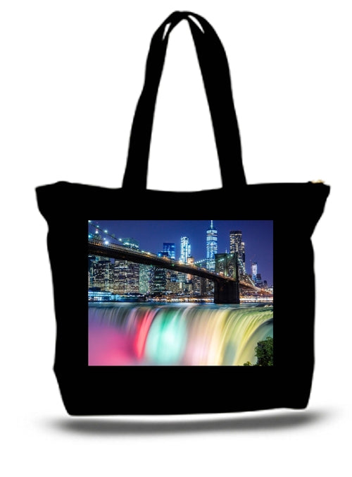 Fantasy Art Brooklyn Bridge Rainbow Waterfall Large Tote