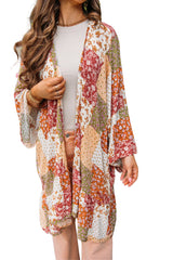 White Boho Patchwork Floral Open Front Cover Up