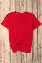 Red Solid Color Basic Crew Neck Plain Tee