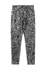 Grey Leopard Print Casual High Waist Leggings