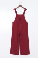 Red Corduroy Side Pockets Wide Leg Overall