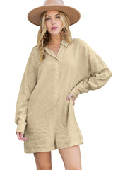 Beige Solid Color Half Buttoned Shirt Romper