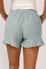 Green Casual High Waist Pocketed Ruffle Shorts