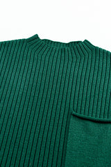 Blackish Green Patch Pocket Knit Short Sleeve Sweater Dress