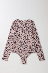 Smoke Gray Leopard Print Scoop Neck Slim Fit Bodysuit