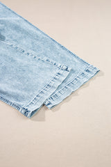 Sail Blue Mineral Wash Drawstring Waist Loose Straight Jeans