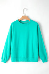 Smoke Green Solid Color Drop Shoulder Terry Sweatshirt