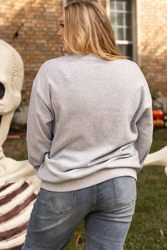 Light Grey Creep It Real Ghost Print Halloween Plus Size Sweatshirt