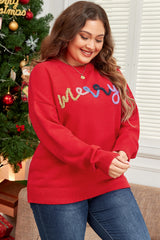 Fiery Red Tinsel merry Pattern Christmas Plus Size Sweater