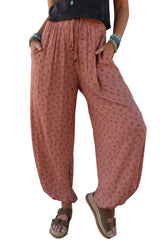 Pink Boho Floral Printed Wide Leg Jogger Pants