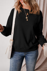 Smoke Green Solid Color Drop Shoulder Terry Sweatshirt