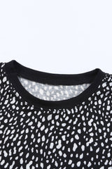 Black Cheetah Print Casual Short Sleeve Crew Neck T Shirt