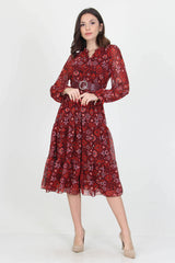 Patterned Chiffon Dress With Belt