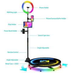 360 Photo Booth Machine 80-100cm with RGB Ring Light, Free Logo, 360