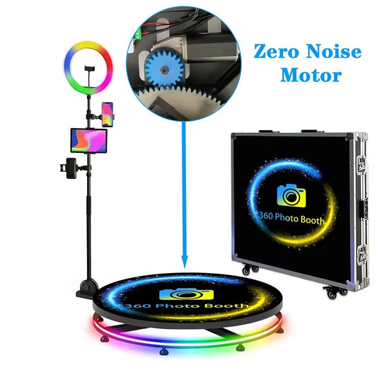 360 Photo Booth Machine 80-100cm with RGB Ring Light, Free Logo, 360