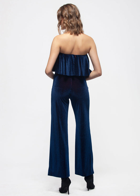 Women's Ribbed Velvet Tube Top Jumpsuit In Ultra Marine