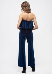 Women's Ribbed Velvet Tube Top Jumpsuit In Ultra Marine