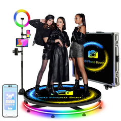 360 Photo Booth Machine 80-100cm with RGB Ring Light, Free Logo, 360