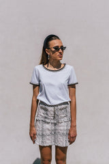 Ambre White T-shirt with Tweed Detailing