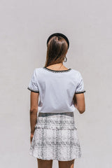 Ambre White T-shirt with Tweed Detailing