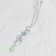 Frosty Opalite and Amazonite Drop Charm Necklace