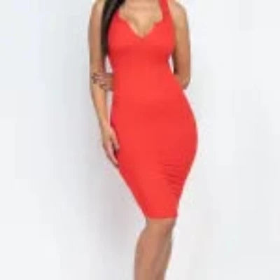 SPLIT NECK TANK MINI BODYCON DRESS