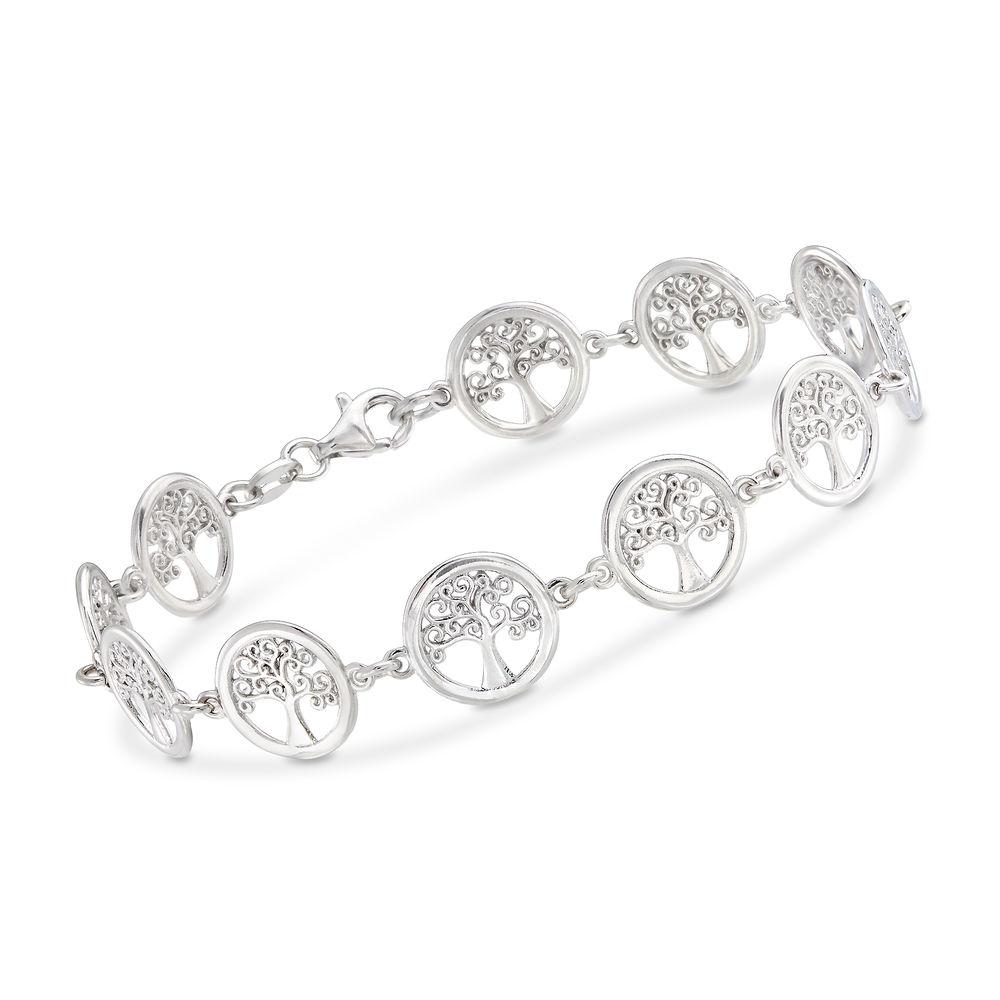 Tree of Life Disc Bracelet in 18K White Gold Plated