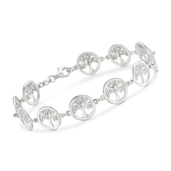 Tree of Life Disc Bracelet in 18K White Gold Plated