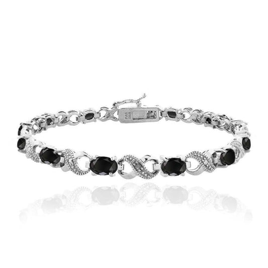 10.00 CT Genuine Black Onyx Infinity Bracelet Embellished with  Crysta