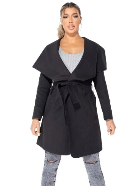 MID LENGTH OVERSIZED BELTED WATERFALL COAT