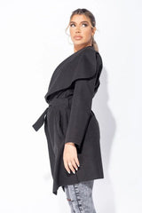 MID LENGTH OVERSIZED BELTED WATERFALL COAT