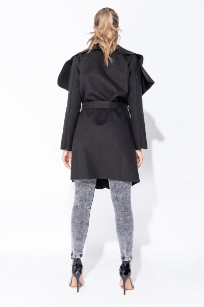 MID LENGTH OVERSIZED BELTED WATERFALL COAT