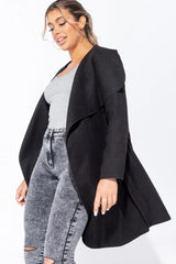 MID LENGTH OVERSIZED BELTED WATERFALL COAT