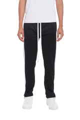 TRICOT STRIPED TRACK PANTS- BLACK