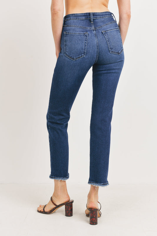 JUST BLACK DENIM HIGH WAISTED CLEAN STRAIGHT LEG JEAN