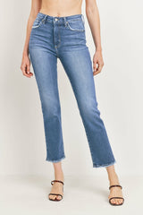 JUST BLACK DENIM HIGH WAISTED CLEAN STRAIGHT LEG JEAN