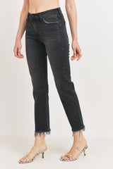 JUST BLACK DENIM HIGH WAISTED CLEAN STRAIGHT LEG JEAN