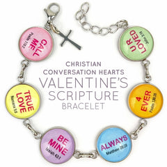 Christian Conversation Hearts Valentine's Scripture Bracelet – Glass