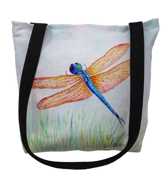 Betsydrake TY1045G 18 x 18 in. Amber & Blue Dragonfly Tote Bag - Large