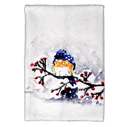 Betsy Drake KT515 Blue Bird & Snow Kitchen Towel